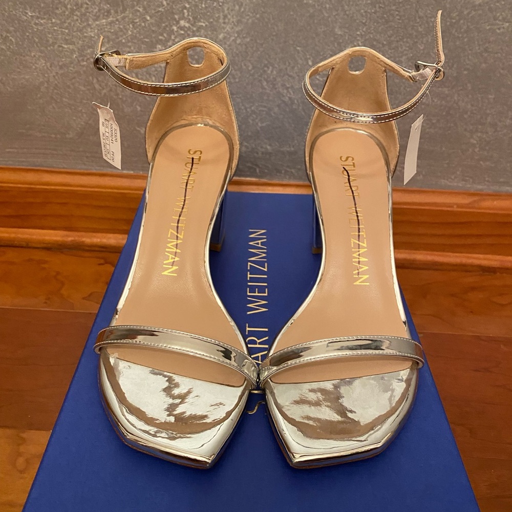 Stuart Weitzman Amelina block sandals Chrome Size 6B